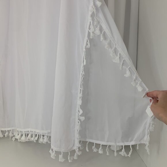 White Sheer Tassel Trim Cover-Up NWOT - Picture 4 of 8